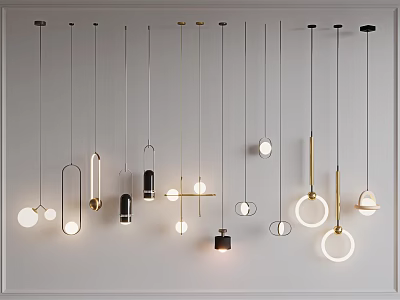 Modern Pendant Lights With Various Geometric Shapes And Metallic Finishes For Interior Decoration 3d model