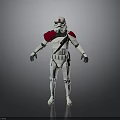 Humanoid Soldier in White Armor with Red Shoulder Pads and Backpack Details