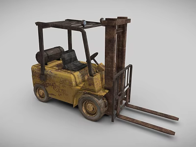 Rusty Yellow Forklift Industrial Functional Vehicle With Metal Forks And Cab 3d model