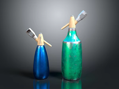 Blue And Green Spray Bottles With Metal Nozzles As Kitchen Equipment 3d model