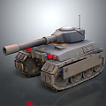 3D Rendered Rusty Tank With Cannon Tracks And Red Lights