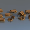 Ancient Architecture Models Featuring Sloped Roofs Wooden Materials And Various Structures 3d model