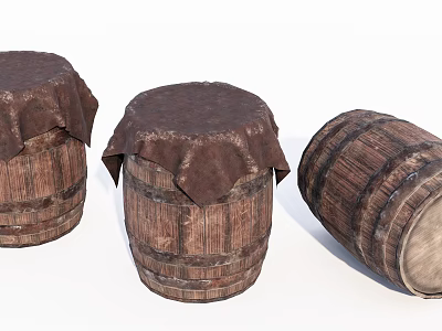 Rustic Wooden Barrel Decorative Ornament Set with Cloth Covers for Home Interior Decoration 3d model
