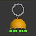 Golden Dome Hat Ornament With Ring Top Red Black Details And Green Beads