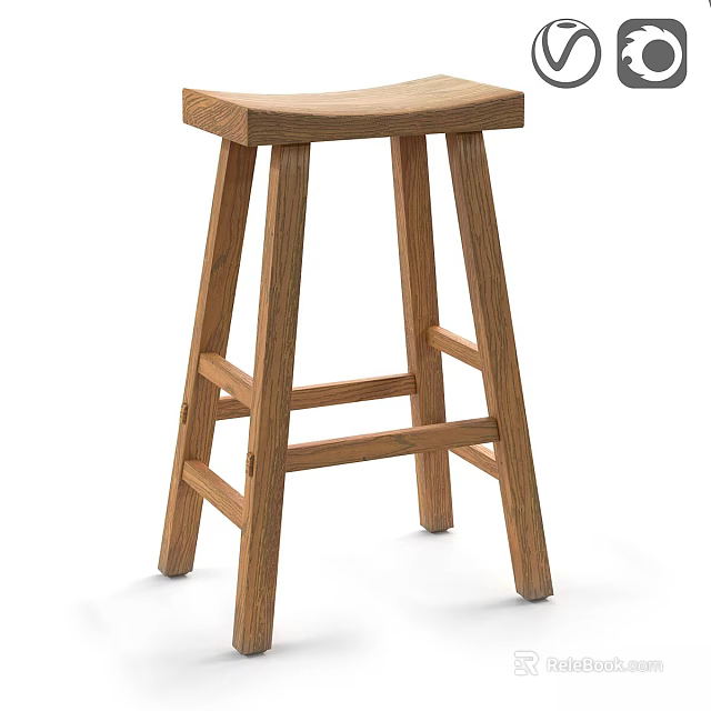 Solid Wood Bar Stool With Simple Design And Cross Support Legs For Kitchen Use 3d model 