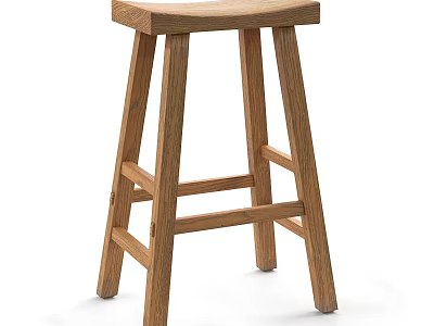 Solid Wood Bar Stool With Simple Design And Cross Support Legs For Kitchen Use 3d model