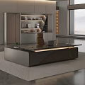 Modern Office Interior With Executive Desk Brown Chair Bookshelf And Mountain View