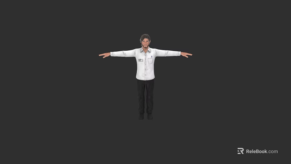 Game Movie Character In White Shirt Black Pants With Arms Outstretched Dark Background 3d model 
