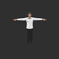Game Movie Character In White Shirt Black Pants With Arms Outstretched Dark Background