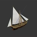 Sailing Boat Model With White Sails Wooden Hull And Mast Structure