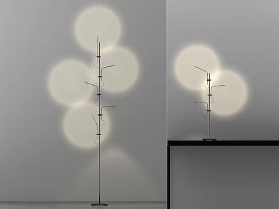 Modern Minimalist Floor Lamp With Circular Light Projections And Sleek Metal Stand Design 3d model
