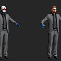 Game Movie Character Two Masked And Unmasked Men Wearing Gray Suit With Blue Gloves