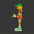 Game Movie Character Wearing Green Hat With Yellow Ears Holding Green Camera In Vibrant Outfit