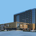 Modern High Rise Office Building With Glass Curtain Walls Commercial Front And Parking Area
