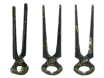 Three Vintage Metal Hardware Pincers With Long Handles And Rustic Finish 3d model