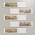 Traditional Chinese Landscape Paintings With Mountains And Rivers Hanging On White Wall