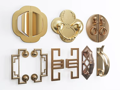 Elegant Gold Brass Door Handles with Traditional Patterns Modern Shapes and Decorative Designs 3d model
