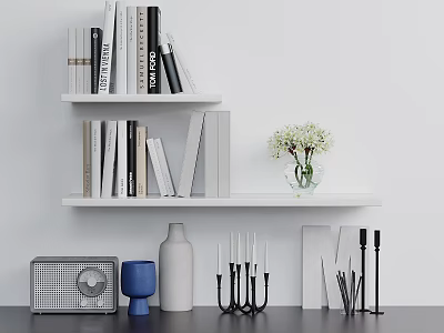 Stylish Inflatable Home Decor Display With Bookshelf Books Vase And Radio Items 3d model