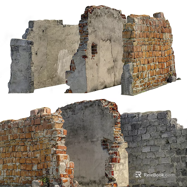 Weathered Building Exterior Wall With Mixed Brick Materials And Vintage Texture 3d model 