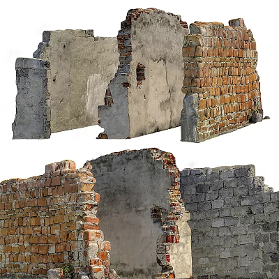 Weathered Building Exterior Wall With Mixed Brick Materials And Vintage Texture 3d model