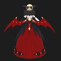 A Woman In Red Long Dress With Red Crown And Black Wings