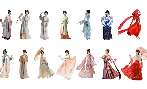 Modern Antique Characters Hanfu Women Antique Women Tang and Song Dynasty Hanfu Ancient Costume Characters Photo Pushcard Clothing Online Red Hanfu Ancient Characters Ancient Women 3d model