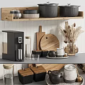Kitchen Countertop Decorative Ornament Set With Wooden Cutting Boards Ceramic Jars And Dried Flower Vases