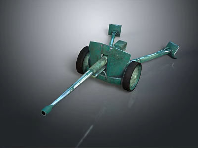 Ancient Green Cannon Weapon With Wheels And Long Metal Barrel 3d model