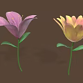 Vibrant Pink And Yellow Flowers With Green Leaves On Brown Background