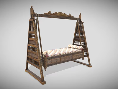 Outdoor Wooden Playground Swing Equipment With Decorative Frame And Cushioned Seat Design 3d model