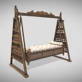 Outdoor Wooden Playground Swing Equipment With Decorative Frame And Cushioned Seat Design
