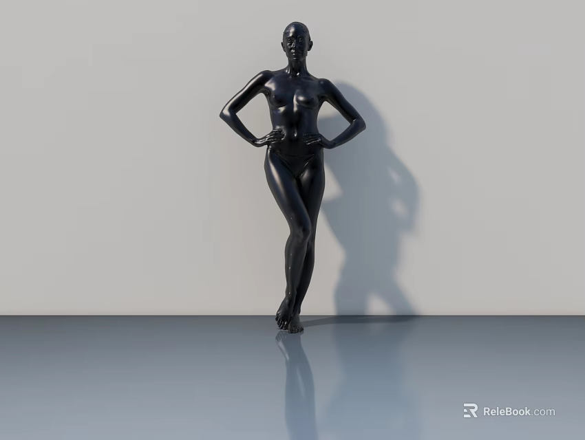 Black Human Sculpture in Standing Pose with Smooth Surface and Gray Background 3d model