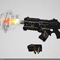 Futuristic Mechanical Gun Weapon With Flame Shooting And Smoke Effects