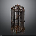 Red Metal Birdcage Design With Vertical Bars And Decorative Base