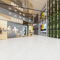 Modern Shopping Mall Lobby With Gucci Store Green Plant Wall And Bright Lighting