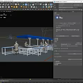 Industrial Equipment Production Line With Blue Canopies Workbenches And Workers Operating
