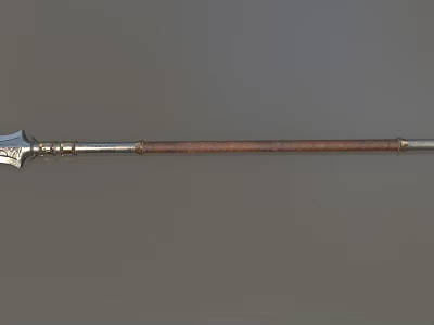 Traditional Spear Weapon With Metal Spearhead And Wooden Shaft Decorative Details 3d model