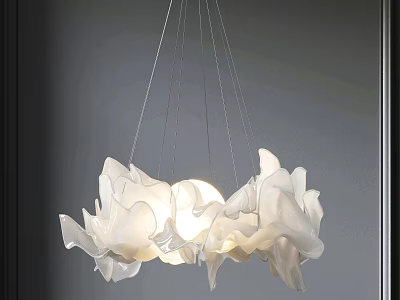 White Petal Shaped Modern Chandelier Hanging In Contemporary Interior Space 3d model