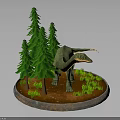 Green Dinosaur Figure With Pine Trees Grass And Dirt Base Scene Model 3d model