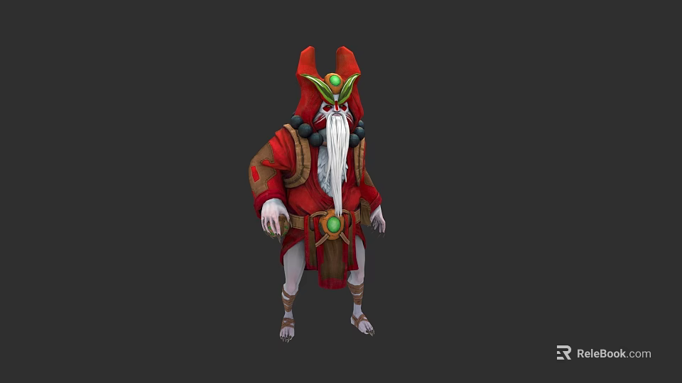 Mystical Elder Character In Red Robe With Long White Beard And Green Accents 3d model 