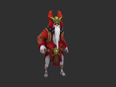 Mystical Elder Character In Red Robe With Long White Beard And Green Accents 3d model