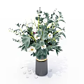 Elegant Fresh Flower Vase With White Blooms Green Leaves And Gray Gold Accents