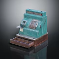 Vintage Turquoise Cash Register Equipment With Wooden Drawer And Classic Design