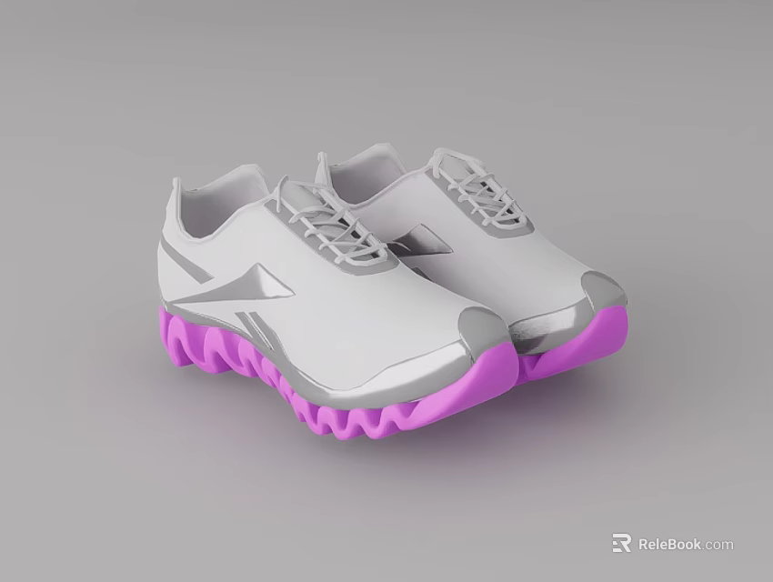 White and Pink Sports Shoes with Wavy Pink Soles and Stylish Logo Design 3d model 