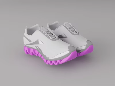White and Pink Sports Shoes with Wavy Pink Soles and Stylish Logo Design 3d model