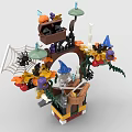 Wizard Themed Building Blocks Model With Pumpkins Spider Web Flowers And Mushrooms