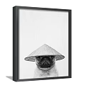 Three Animal Paintings Featuring Pug Rabbit Leopard in Black Frames on Light Linen 3d model