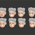 Eight Piece Cartoon Style Decorative Figurine Set With Elderly Lady Head Sculptures And Various Expressions