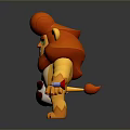 Angry Cartoon Lion With Red Mane Holding White Rocket Launcher And Colorful Ball