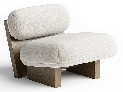 Beige Upholstered Single Seater Sofa With Modern Curved Backrest And Wooden Frame 3d model